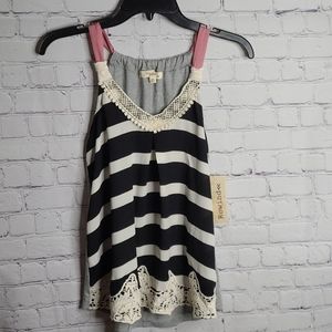 REWIND Black White Stripe Lace Accent Boho Blouse Size XS